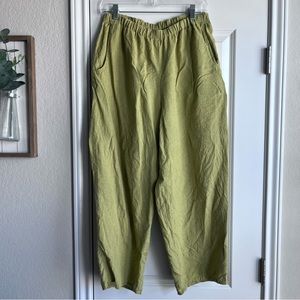 Flax lagenlook chartreuse green linen pull on elastic waist pants